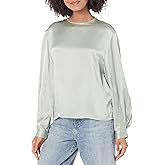 Vince Womens Pleated Cuff Crew Nk Blouse