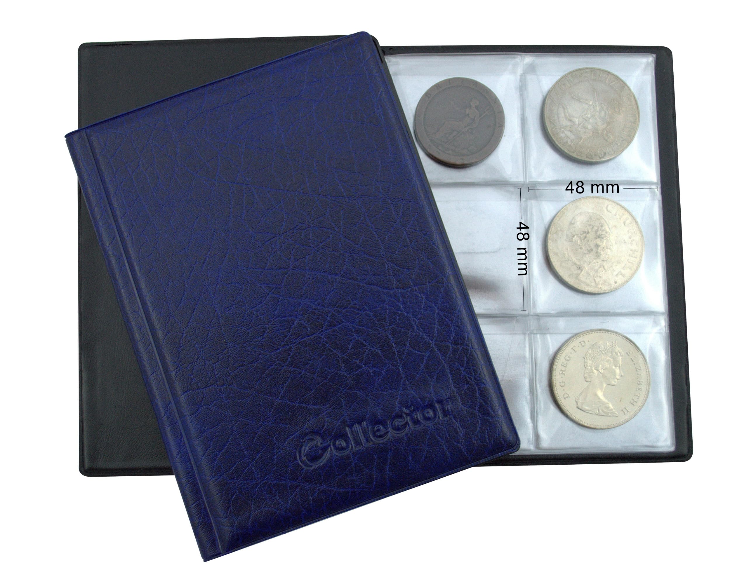 COLLECTOR Coin Album for 48 Large Coins – Compatible with Crown 5 Pound £5, 5€, 10€, 20€, 25€, 30€ and 50€ Coins (30-45 mm) Blue