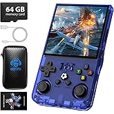 R36MAX Retro Handheld Game Console, 4.0 Inch 720x720 IPS Screen, 64GB Built-in 18,000+ Classic Game, Portable Hand Held Open Source Linux System, 4000mAh Battery Retro Gaming Console(Blue 64GB)