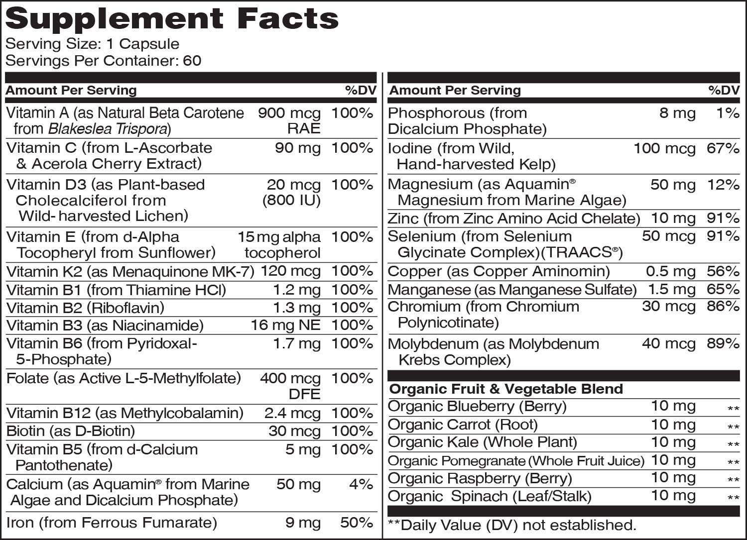 NATURELO One Daily Multivitamin for Women - Best for Hair, Skin, Nails - Natural Energy Support - Whole Food Supplement - Non-GMO - No Soy - Gluten Free - 60 Capsules | 2 Month Supply: Health & Personal Care