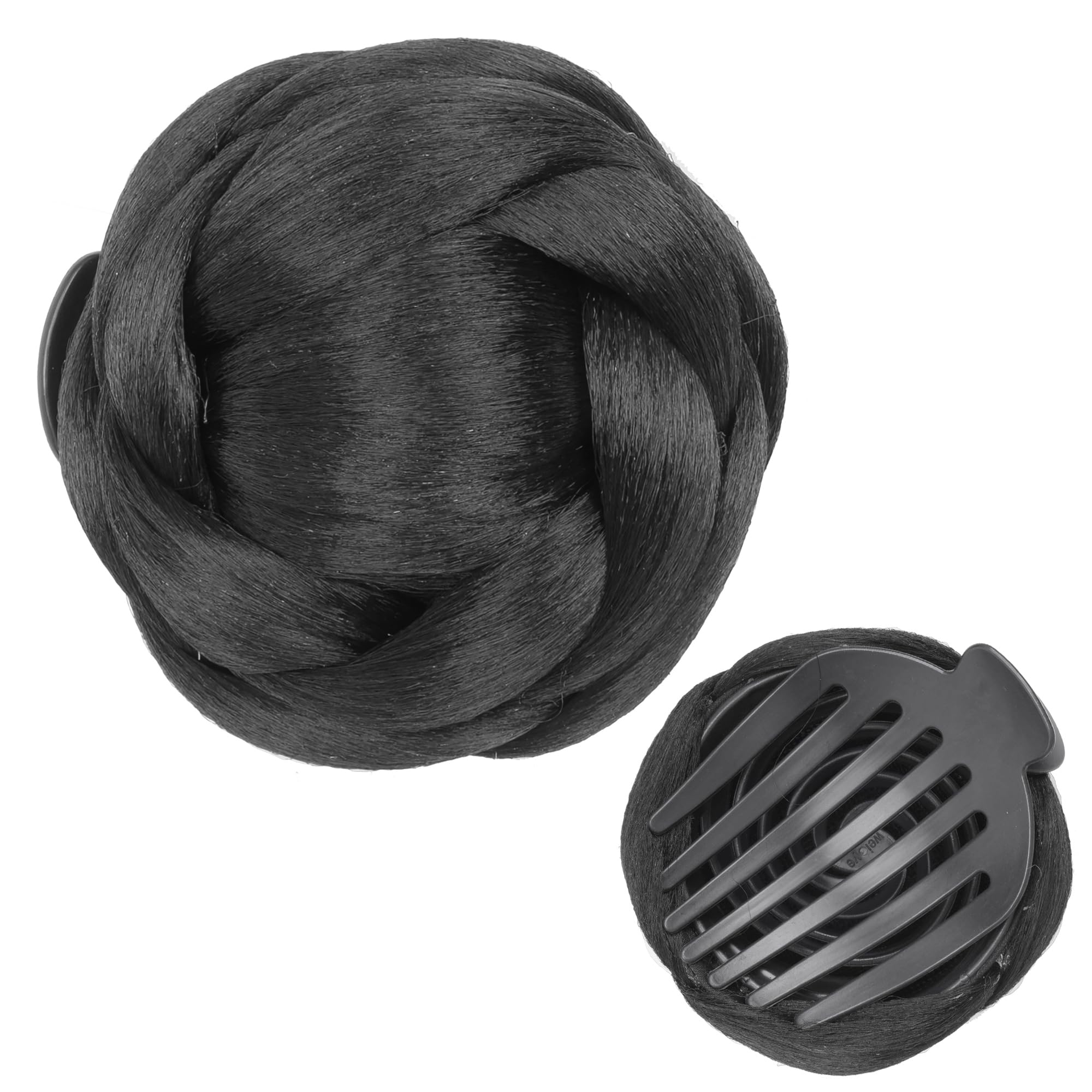 IMISSU Braided Chignon Hair Donut Hairpieces Dancer Scrunchie Claw Hair Bun Updo Wig (Black)
