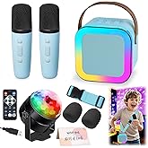 Mini Karaoke Machine with 2 Wireless Microphones for Kids, Portable Karaoke Machine for Kids, Toys for Girls Boys Gifts for Home Parties Birthday (Blue)