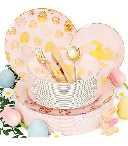 Amazon.com: Liacere 150Pcs Easter Plates with Gold Bunny - Pink