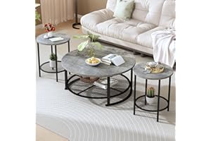 DKLGG Living Room Coffee and End Table Sets, Wooden Modern Rustic Center Table with Two Side Tables, 3 Piece Living Room Coffee Table Set with Storage for Living Room, Apartment (Grey)