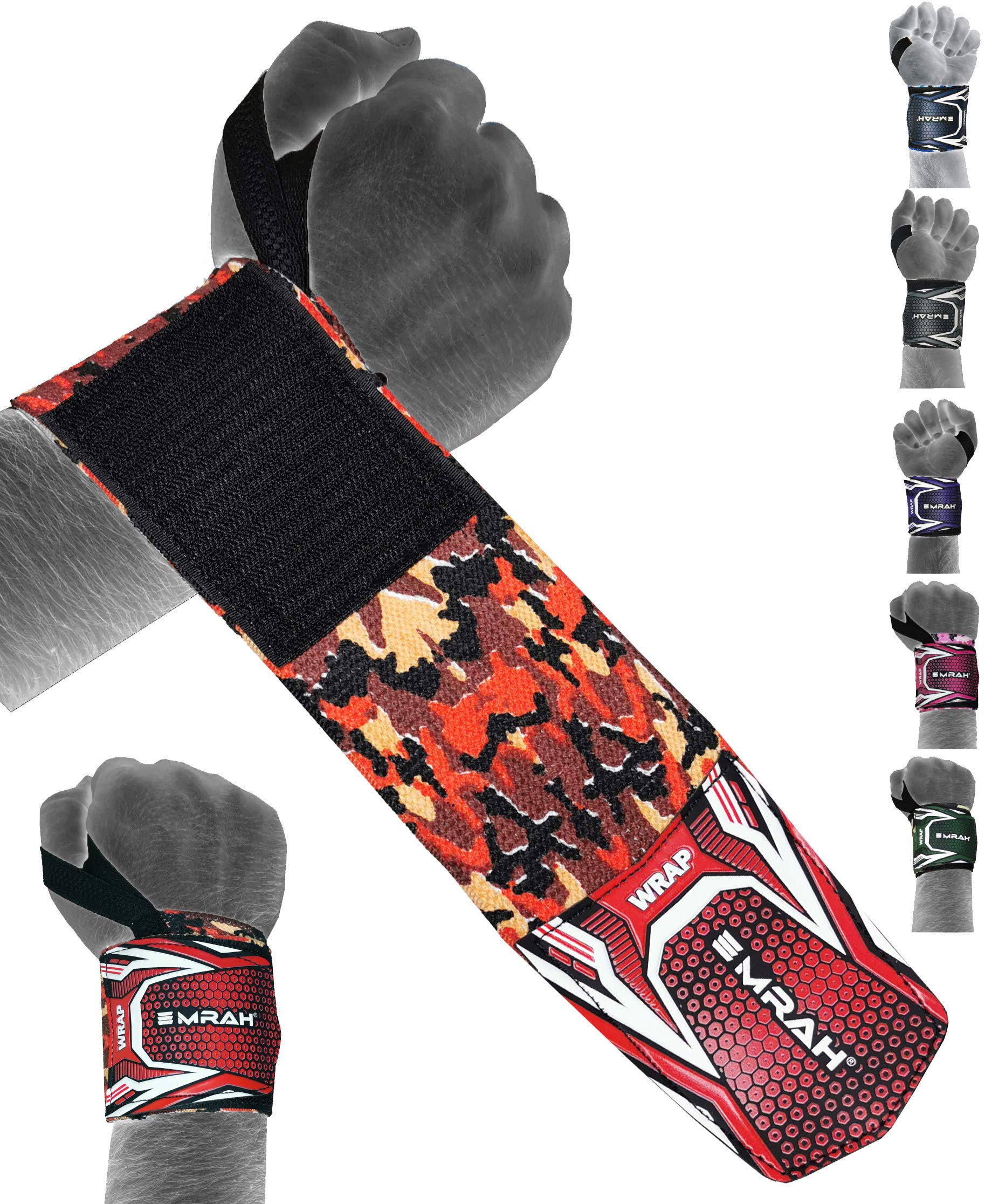 EMRAH Weight Lifting Wrist Wraps Gym Straps Bodybuilding Training Workout Exercise (Camo Red)