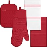 Oven Mitt and Pot Holders Sets, Quilted Cotton Terry Cloth,Non-Slip Pot Holder, Silicone Oven Mitt Heat Resistant, Oven Mittens 7.3"x14.2", Hot Pad 7"x10" & Dish Cloths 13"x25"