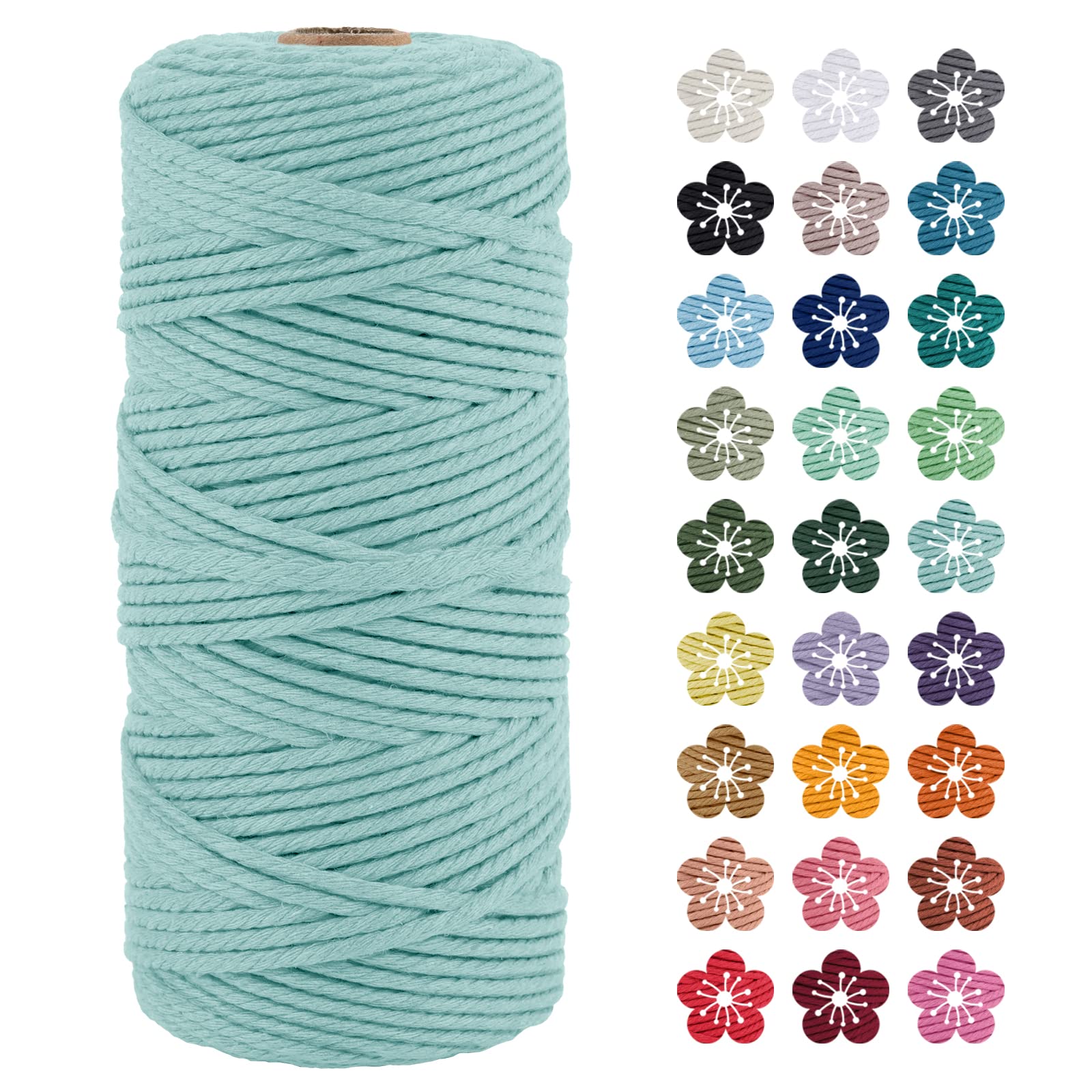 LEREATI Macrame Cord 3mm x 100m, Thick Macrame Rope Natural Cotton Rope Craft String, 4 Strand Twisted Cotton Cord Yarn for DIY Plant Hanger, Wall Hanging, Christmas Decoration (Light blue)