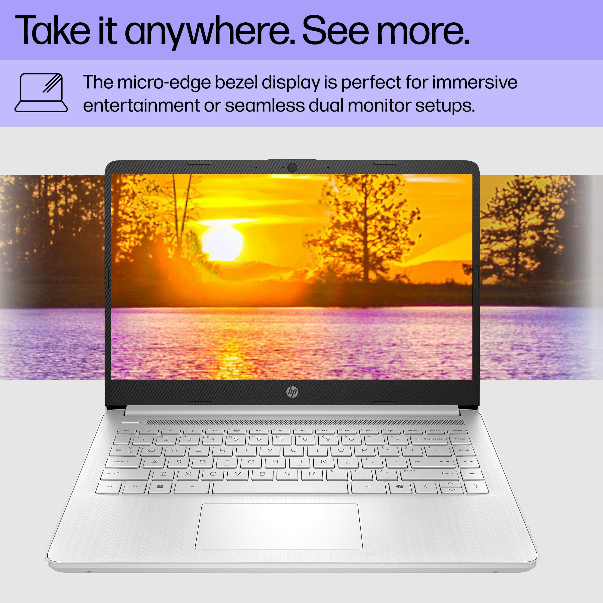 HP 14 inch Laptop, HD Display, Intel Celeron N4500, 4 GB RAM, 64 GB eMMC, Intel UHD Graphics, Windows 11 Home in S Mode, Natural Silver, 14-dq3500nr