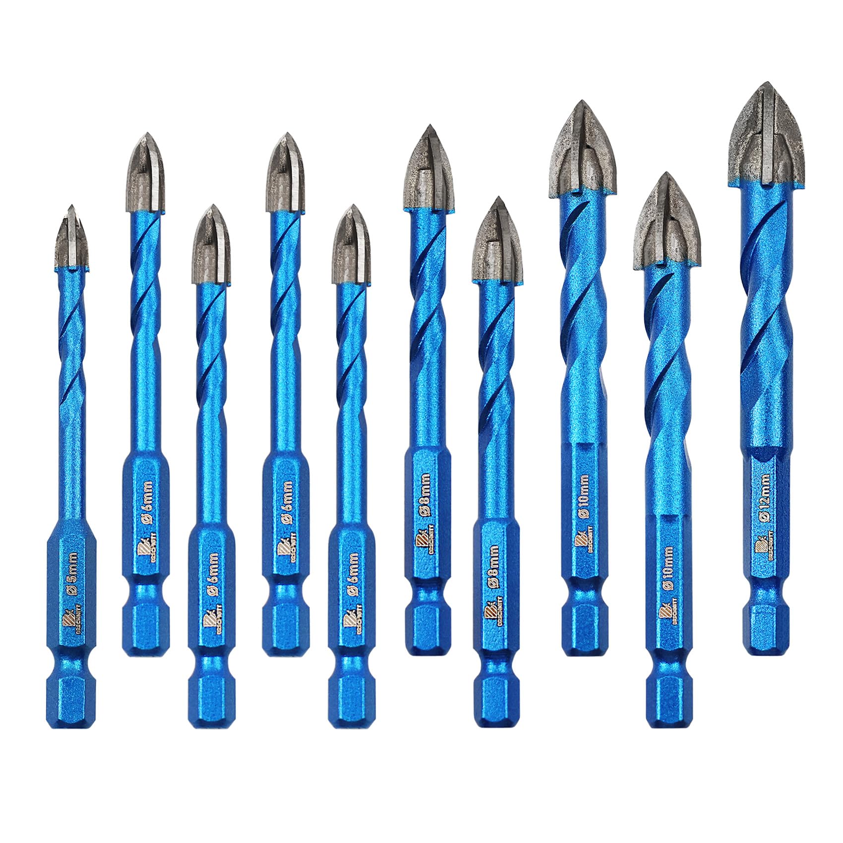 Masonry Drill Bit BRSCHNITT 10pcs Carbide Tips Concrete Drill Bit Set for Pots Bottles Ceramic Tile Glass Brick Ceramic Hex Shank — image 1