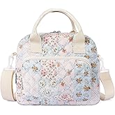 shiprabags Quilted Lunch Box for Women, Large Insulated Lunch Bag for Adult,Elegant Blue Floral Cute Portable Tote Bags for Work Travel Beach Picnic(Blue Patchwork,M)