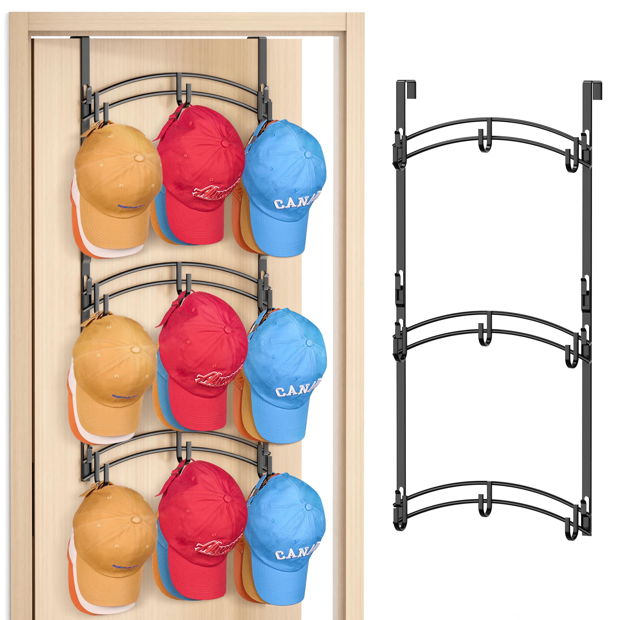 Photo 1 of **PARTS ONLY**AOODA Space Saving Over the Door Hat Rack for Baseball Caps, Holds up to 27 Caps Metal Hat Organizer with 9 Hooks, Hanging Hat Holder Hanger for Closet, Bedroom (Black)