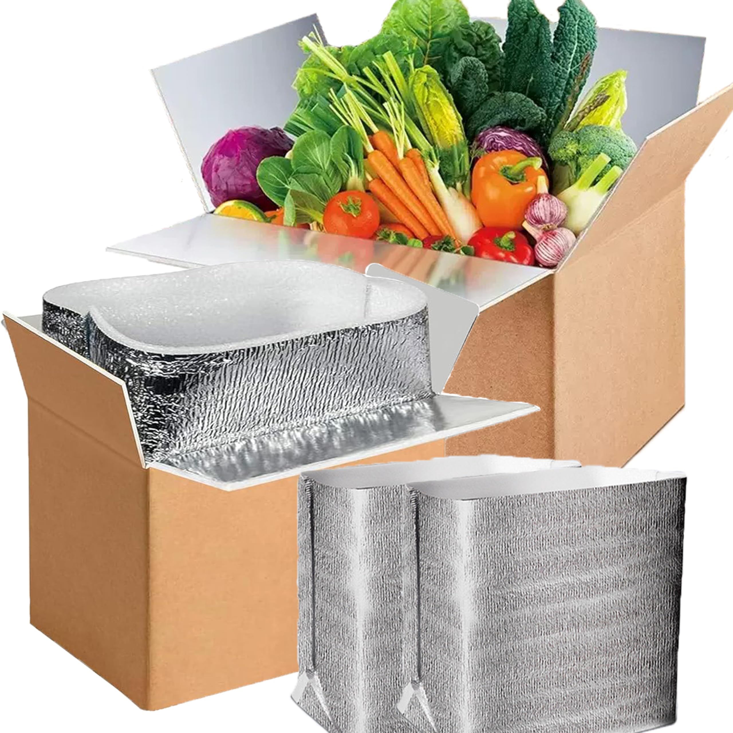 Photo 1 of 2 Pack Large Thermo Chill Double Insulated Shipping Box, (9.5"X 6.8"X 6") with Aluminum Foil Liner - Keep fresh-Cold Shipping Box for Frozen Food - Insulated Cooler Box for Packing, Moving, Mailing