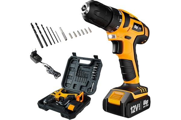 WAP Parafusadeira e Furadeira à Bateria 12V BPF-12K3, Kit de 13 Acessórios e Maleta, Empunhadura Emborrachada, Bivolt