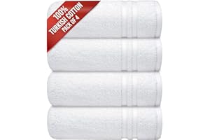 Infinitee Xclusives White Hand Towels Set of 4 (16x28 inches) – 100% Turkish Cotton Ultra Soft and Highly Absorbent Hotel Quality White Hand Towels for Bathroom