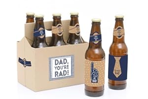 Big Dot of Happiness My Dad is Rad - Father's Day Decorations for Men - 6 Beer Bottle Label Stickers and 1 Carrier