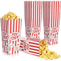 60 Pack Movie Night Popcorn Boxes – 7.75 Inch Tall, Red & White Striped, Holds 46oz, Carnival Party Supplies