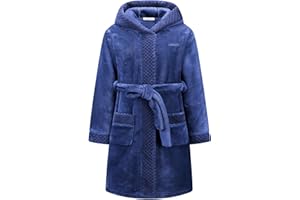 MGEOY Boys Girls Flannel Robe Soft Hooded Terry Coth Robes for Kids With Silk Eye Sleep Mask Size 4-16