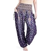 Lannaclothesdesign Women's Smocked Waist Boho Flowy Yoga Harem Pants Hippie Clothes
