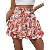 MATEAM Floral Skorts for Woman Ruffle Mini Skirt with Shorts Underneath Causal Summer Boho Outfits