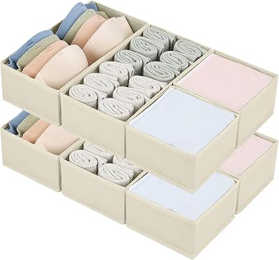 Homsorout 8 Pack Drawer Organisers Beige Foldable Fabric Storage Boxes