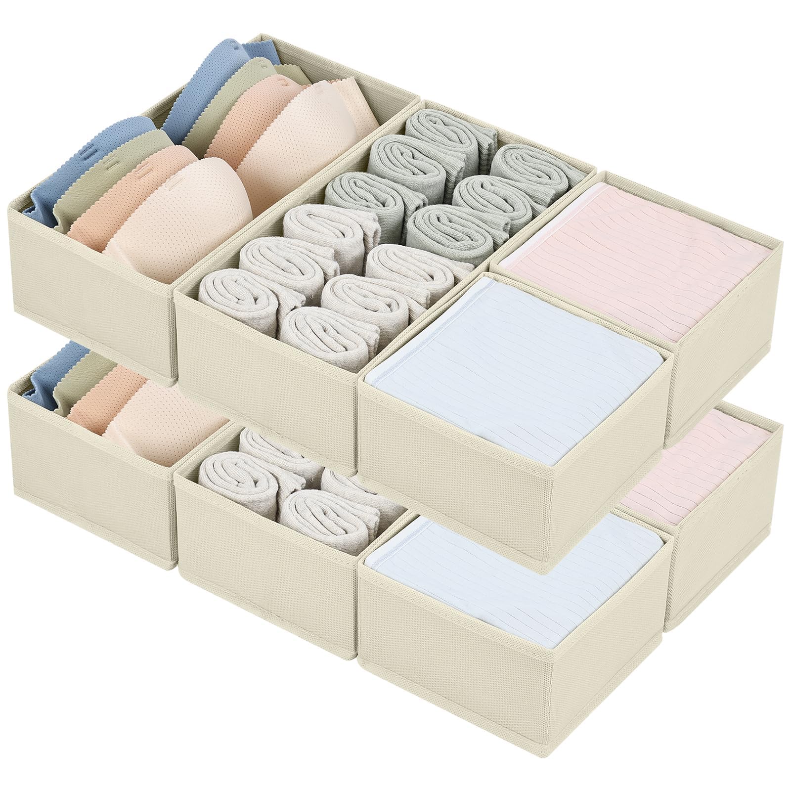Homsorout Drawer Organisers for Clothing - 8 Pack Dresser Drawer Organizers, Fabric Closet Organizers and Storage Drawer Dividers for Clothes, Socks, Belt, Tie (Beige)