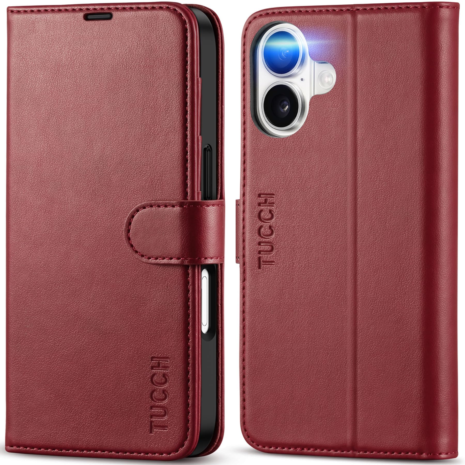Photo 1 of TUCCH Case Wallet for iPhone 17 (6.3") 2025, Stand | RFID Blocking | 4 Card Holders | TPU Shockproof Inner Shell | PU Leather | Magnetic Closure Folio Protective Cover | Dark Red
