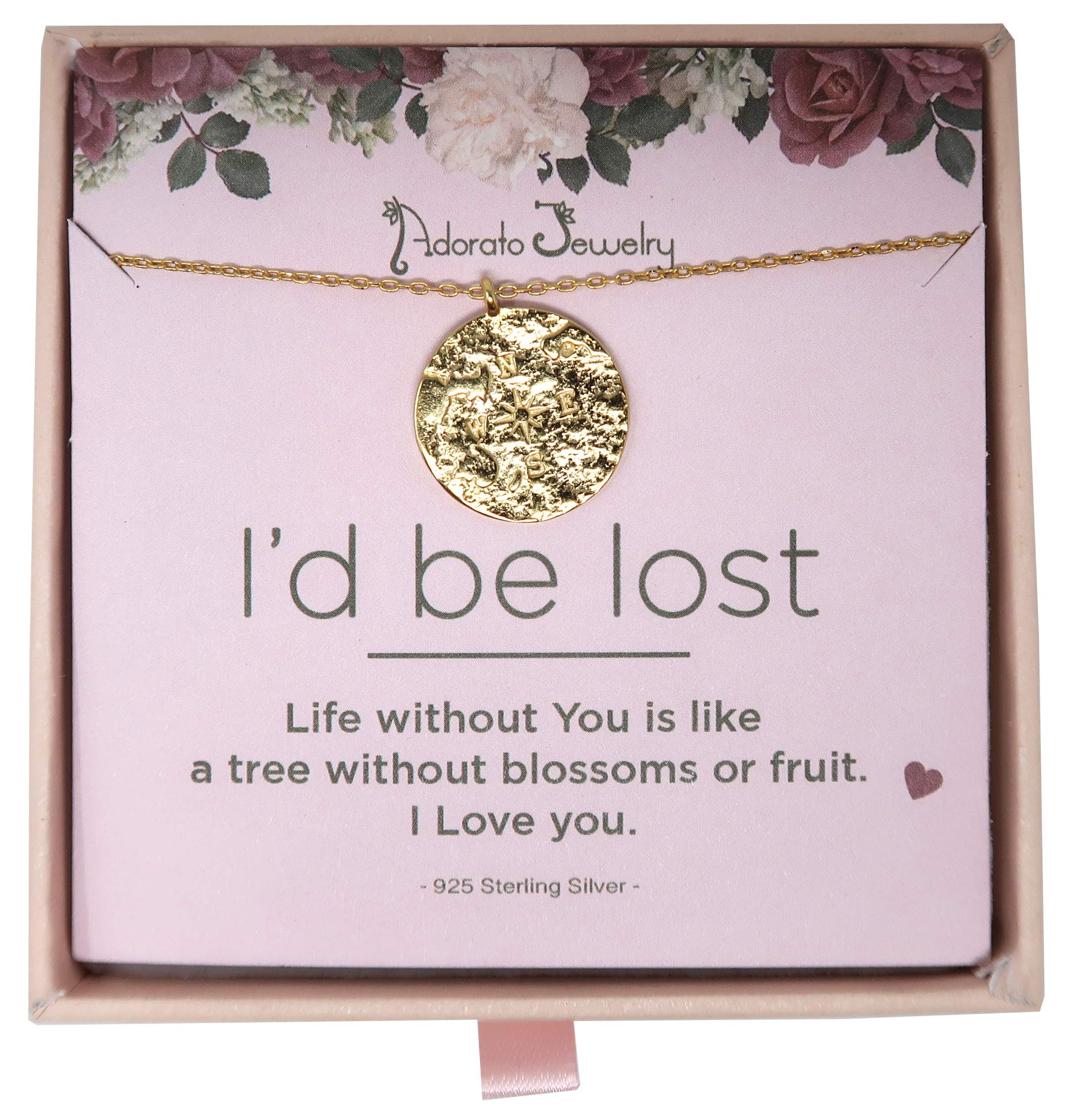 Necklace Gift for Girlfriend/Wife, Sister Sterling Silver Cute I Love You Compass Heart Jewelry For Her, I'd Be Lost Without You Valentines Day, Romantic Anniversary Birthday Gift Ideas