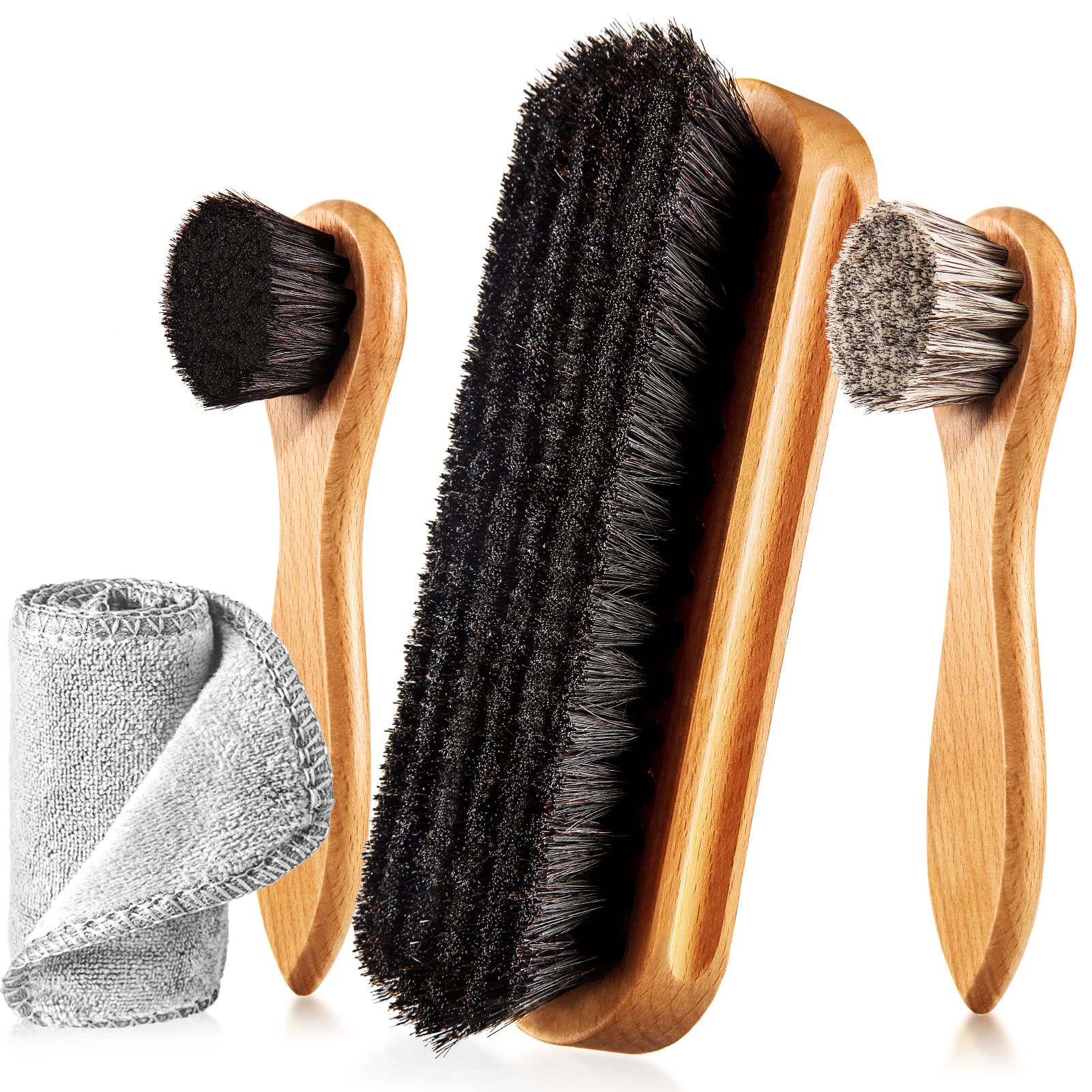 4 Pcs Horsehair Shoe Brush Kit Polishing Daubers