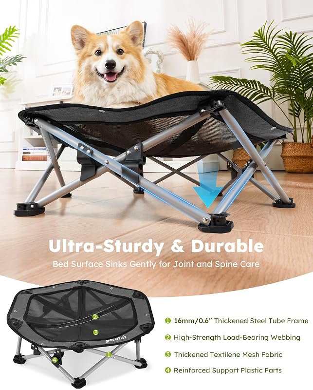 Erhöhtes Hundebett, Hundeliege Outdoor 3s Klappbar, Camping Grau L