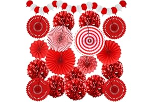 Recosis Red Party Decorations, Papar Fans Pompoms Fans Garlands for Birthday Bridal Baby Shower Wedding Graduation New Years Valentine's Day Party Decorations