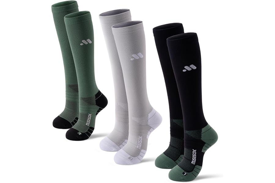musesox Compression Socks for Women and Men,15-20 mmHg Support(3 Pairs) | Knee High,Graduated Compression,L/R Foot Labels,Breathable Fabric,Best for Flying/Nurses/Travel/Cycling/Pregnancy/Daily Wear