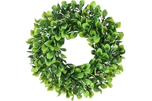 Lvydec Artificial Green Leaves Wreath - 10" Mini-Sized Boxwood Wreath for Window Wall Decor Front Door Home Decoration
