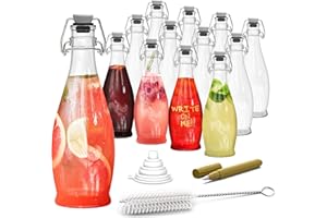Nevlers 12 Pack 17 oz Glass Bottle Set with Airtight Swing Top Stoppers | Home Brewing Bottles for Kombucha - Beer - Water Kefir - Limoncello | Swing Top Glass Bottles Includes Brush, Funnel & Marker