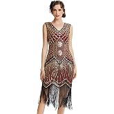 BABEYOND Women's 1920s Flapper Dress Set - Great Gatsby Costume With Beaded Fringe & Accessories (Champagne Gold)