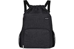 BAVELOE Drawstring Backpack with Wet Pocket & Shoe Compartment, Water-Resistant Sports Gym Beach Swim String Bag for Women Men(Black)