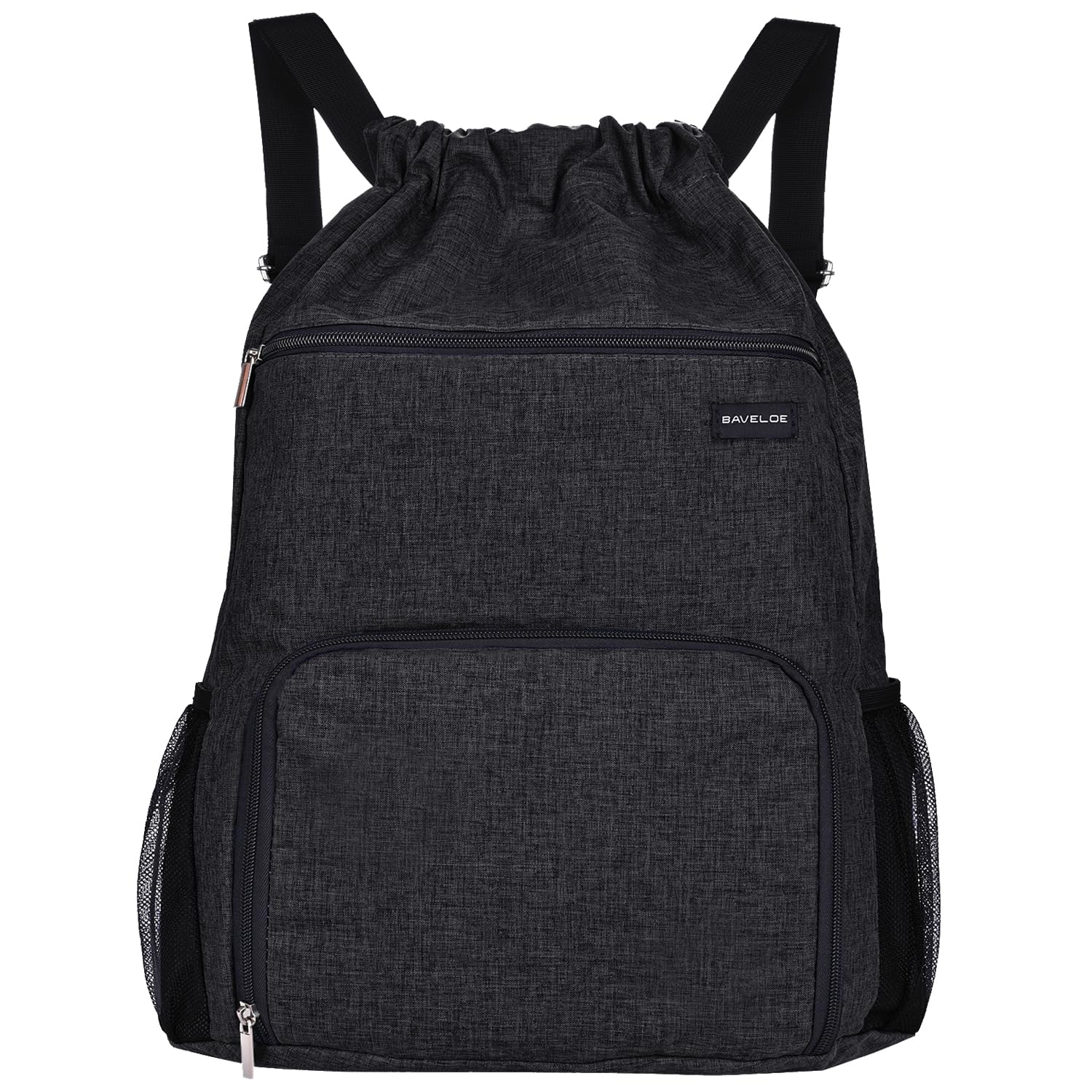 Photo 1 of BAVELOE Drawstring Backpack with Wet Pocket & Shoe Compartment, Water-Resistant Sports Gym Swim String Bag for Women Men(Black)