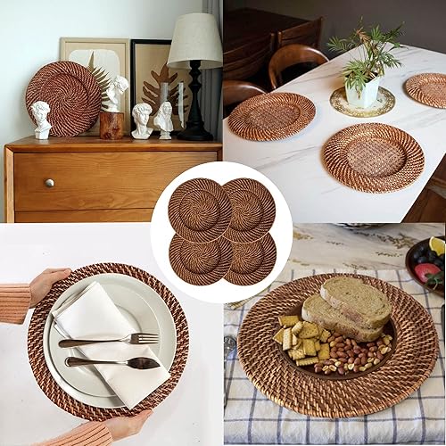 MadeTerra Premium Rattan Charger Plates for Dinner, Party, Wedding