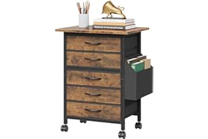 HIGDBFE 5 Fabric Drawers File Cabinet with Side Pocket, Rolling Filing Cabinet Printer Stand with Storage for Home Office, Wo