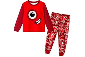 Difforever Boys Numbers Long Shirts and Pants Sets Kids Girls Cartoon Home Causal Wear Daily Playwear for 3-10 Years