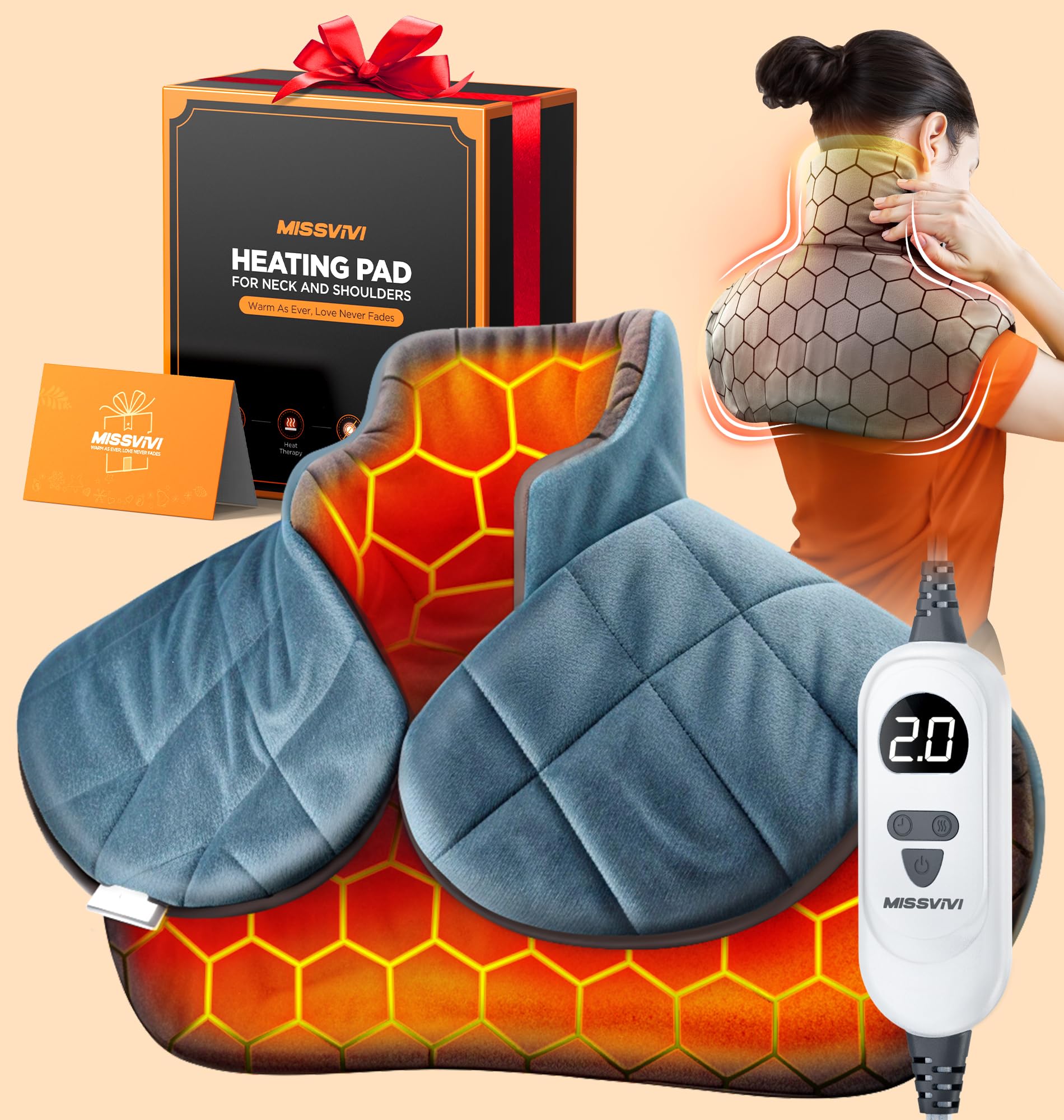 Photo 1 of Graphene-Infused Weighted Heating Pad, Effective Pain Relief Instant Heating Pads for Neck and Shoulders and Back, Ergonomic Heated Wrap w/ 6 Heat Options 4 Auto Timer, Christmas Gifts for Women Men