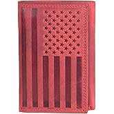 ASAD Leather Slim Everyday Trifold Wallet with ID Window and Multiple Card Slots | Genuine Leather Double Stitched RFID Blocking Stylish | Gift for Him | Bordo Crazy Horse American Flag Design