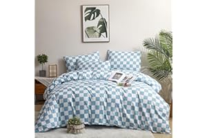 Houseri Light Blue White Plaid Twin Size Duvet Cover Boys Girls Kids Baby Blue Buffalo Checkered Bedding Set Twin Aqua Blue Grid Checkerboard Bedding Duvet Cover Preppy Bedding Duvet Cover Sets Twin
