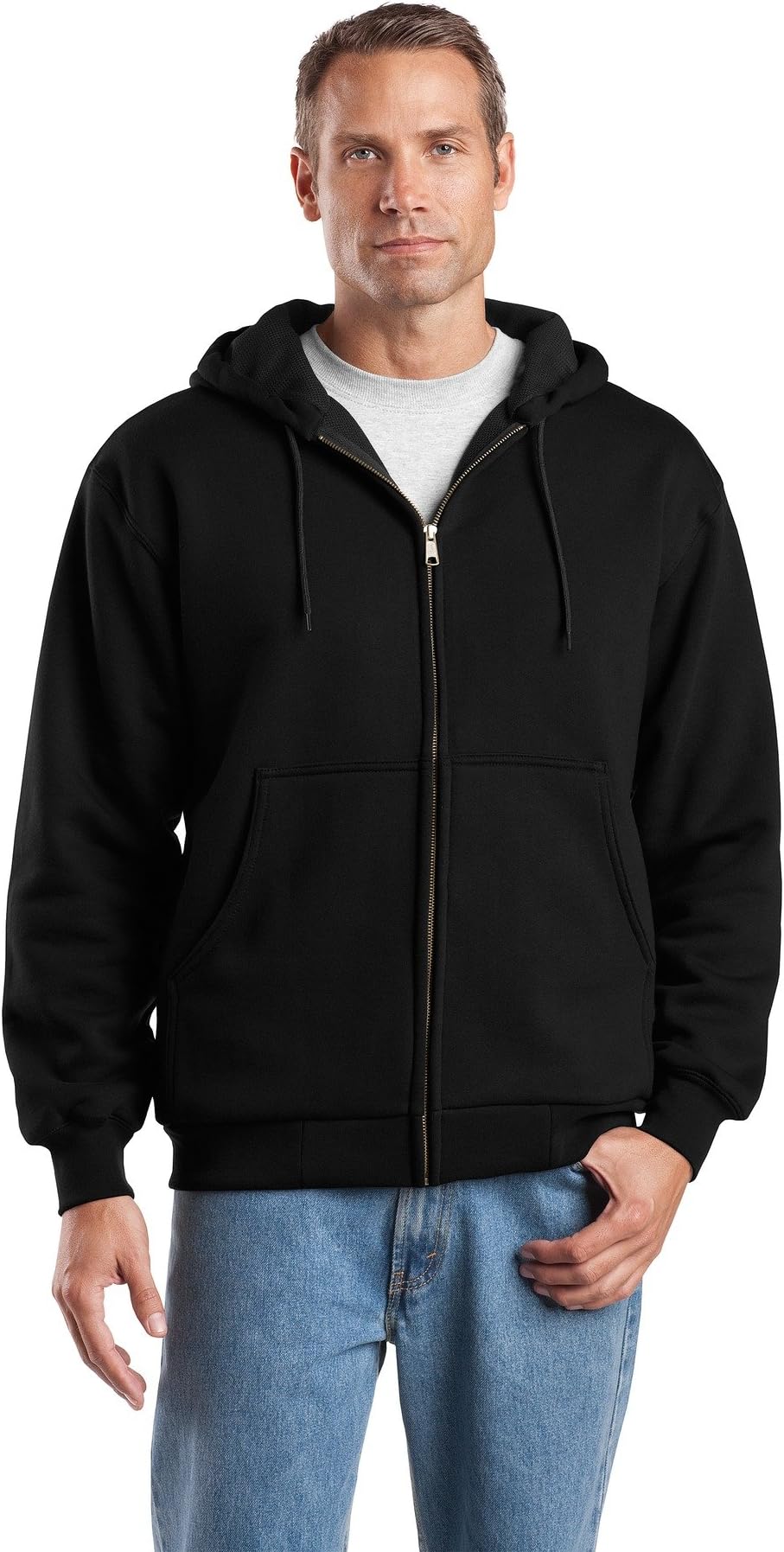 CornerstoneHeavyweight Full-Zip Hooded Sweatshirt with Thermal Lining. - Black - XL
