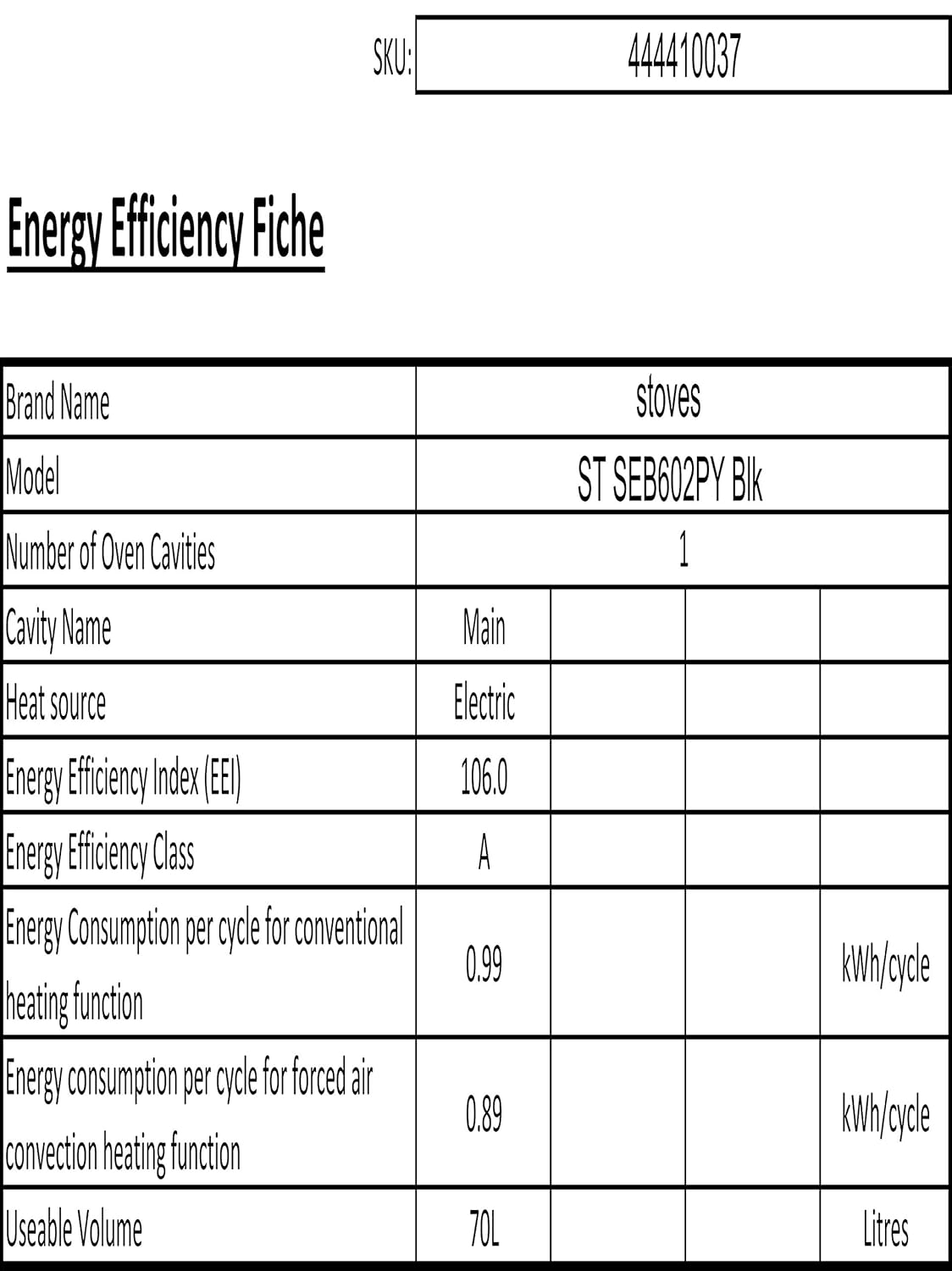 Stoves SEB602PY BuiltIn A Rated Single Oven in Black Amazon.co.uk