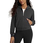 ODODOS Women's Stretch Fleece Full Zip Hoodie, Ultra-Soft Cozy Warm Long Sleeve Cropped Jacket with Pockets