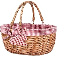 G GOOD GAIN Wicker Picnic Basket with Double Folding Handles,Willow Picnic Hamper,Natural Hand Woven Easter Basket,Easter Egg