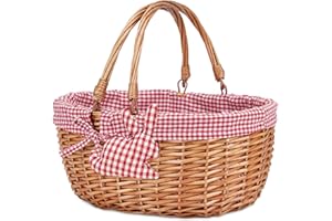 G GOOD GAIN Wicker Picnic Basket with Double Folding Handles,Willow Picnic Hamper,Natural Hand Woven Easter Basket,Easter Egg