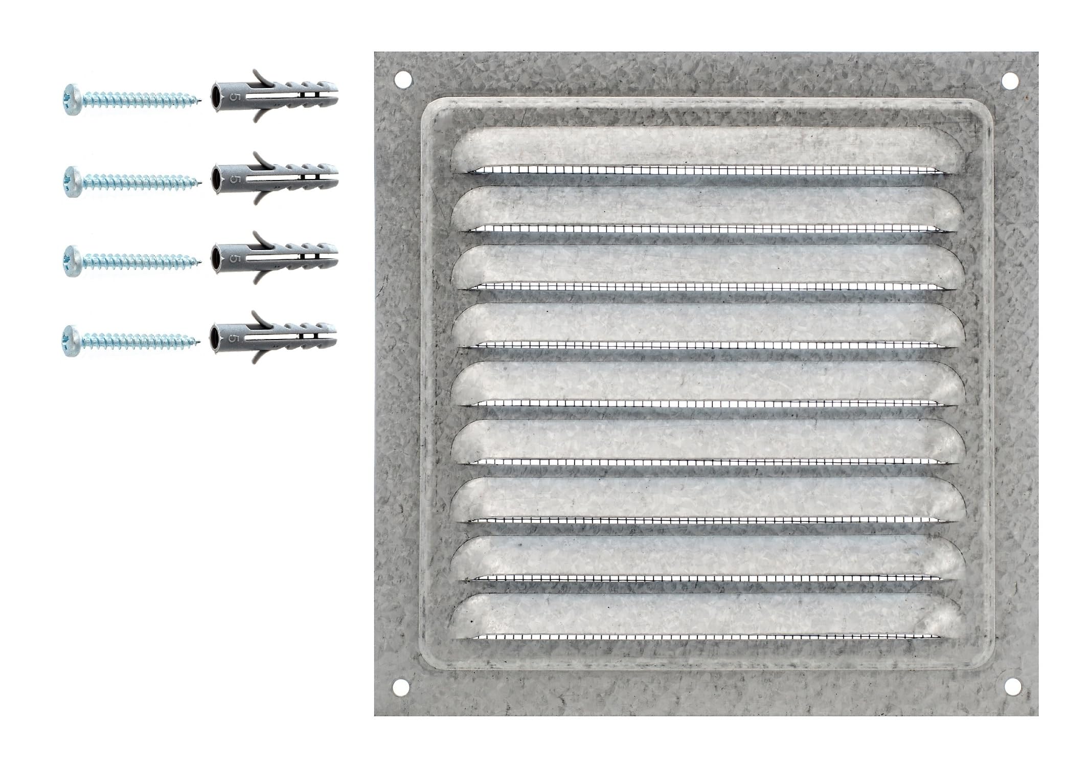 Metal Air Vent Cover – Galvanised Steel Ventilation Grille with Insect Mesh – Indoor & Outdoor Vent Grid, Low‑Profile 8 mm, Rust‑Resistant Protective Net. (15 x 15 cm)