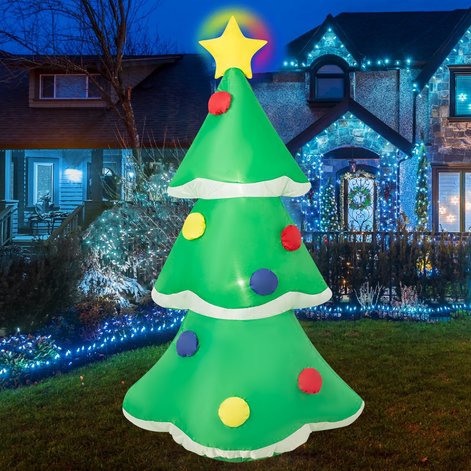 Photo 1 of 4FT Inflatable Christmas Tree with LED Lights, Blow-Up Christmas Decoration for Indoor/Outdoor Yard, Includes Air Blower, Festive Xmas Decor for Home, Party, Lawn, Easy Setup Christmas Ornament