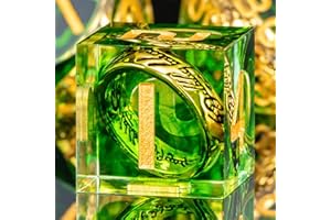 OUKELANWO Magic Lord of The Rings DND Dice Set D&D, Green Resin Sharp Edge Polyhedral Role Playing Dice with Gifts Box, Dungeons and Dragons LOTR RPG D and D Dice D20 D12 D10 D8 D6 D4
